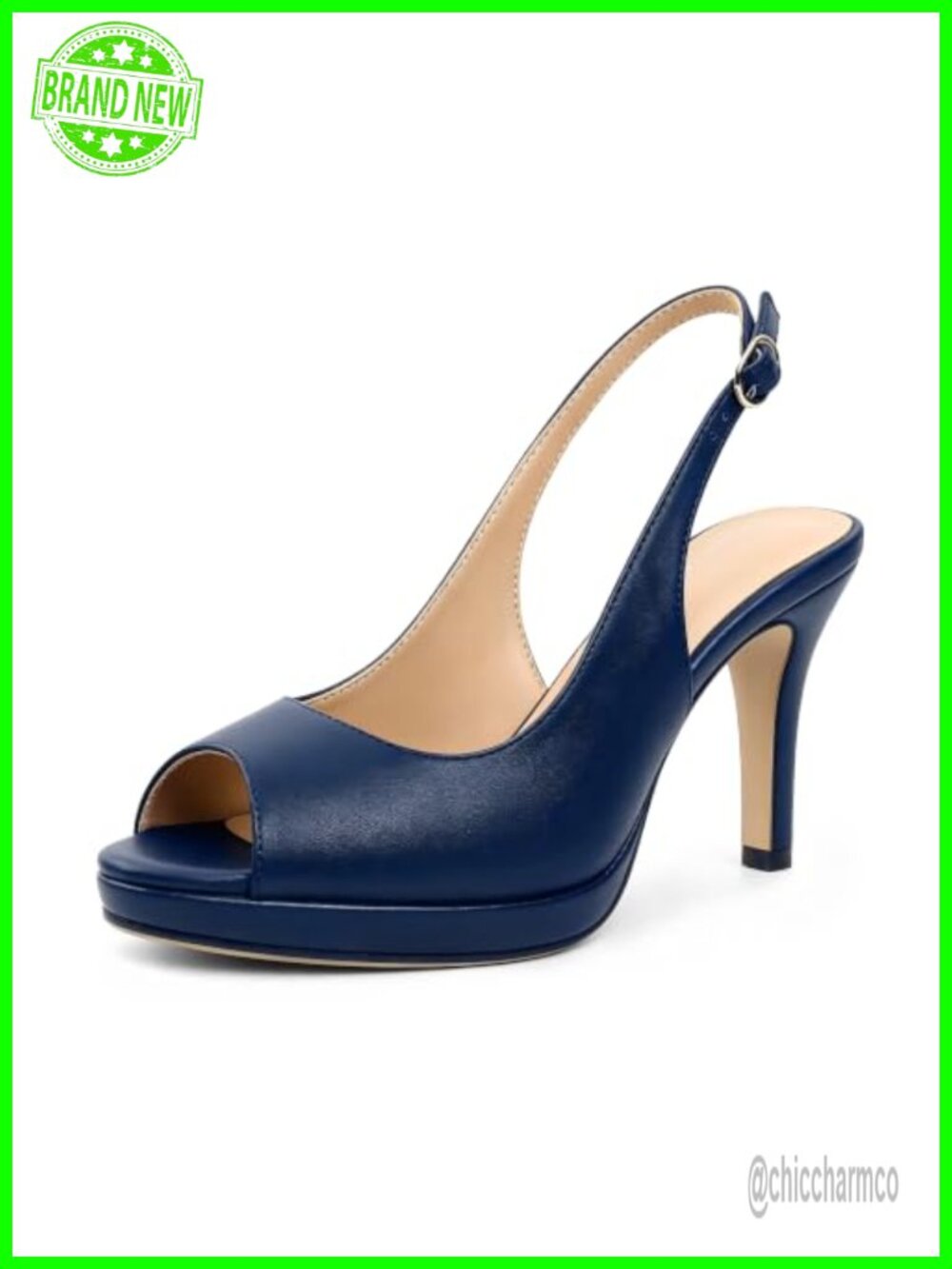Peep Toe Platform Slingback Heels 3.5 Inch Faux Leather Dress Pumps